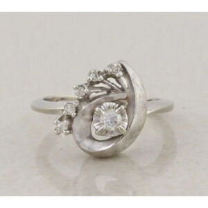 14k White Gold Diamond Ring Antique Art Deco Size 6